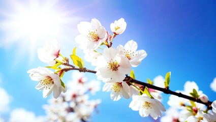 Obraz premium Spring Blooming - White Blossoms And Sunlight In The Sky 