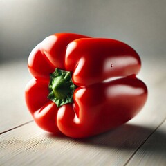 Fresh and Vibrant Red Bell Pepper on Wooden Surface