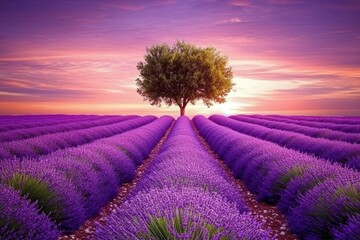 Fototapeta premium Stunning Lavender Fields at Sunrise