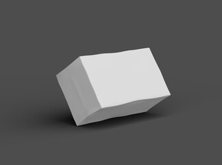 Rendered image of a white rectangular dented box on a dark background