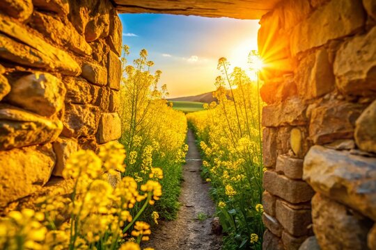 Canola Flower Field Photography: Stunning Rapeseed Blooms Between Stone Walls
