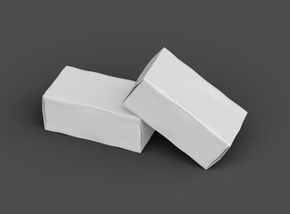 Rendered image of a white rectangular dented box on a dark background