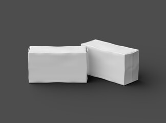 Rendered image of a white rectangular dented box on a dark background