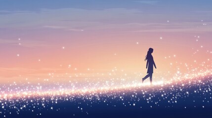 Obraz premium Walking on a Path of Glowing Stars at Twilight