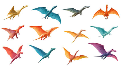 Colorful Flying Dinosaurs Illustration 