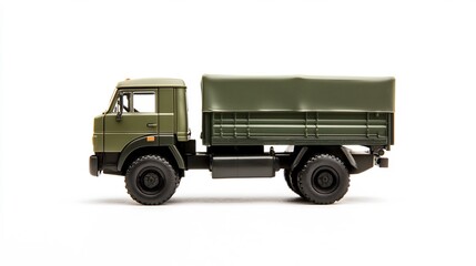 High-Res Toy Military Truck Loaded with Supplies on White Background