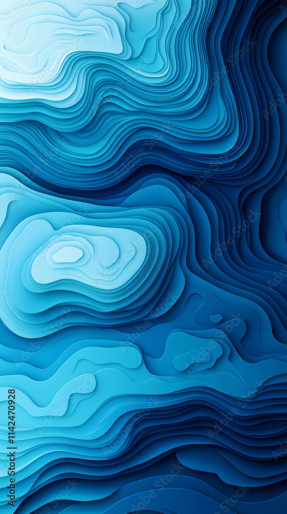 Aufkleber intricate paper layers form a mesmerizing blue abstract landscape, resembling a topographic map or o