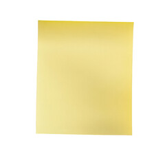 A plain yellow sticky note, square in shape, with a smooth surface, ready for writing or posting reminders on white background , cut out.	