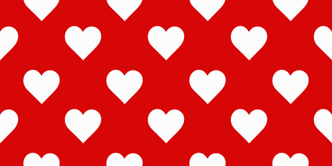 Abstract romantic minimalistic white hearts on red background seamless pattern for fabrics, postcards, prints. Vector Wallpaper. Valentine's day, wedding, sweet love concept