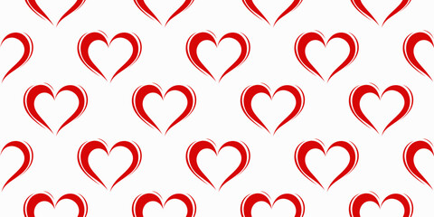 Abstract romantic minimalistic red hearts on white background seamless pattern for fabrics, postcards, prints. Vector Wallpaper. Valentine's day, wedding, sweet love concept