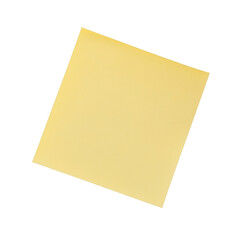 A plain yellow sticky note, square-shaped, commonly used for reminders and notes on white background , cut out.	