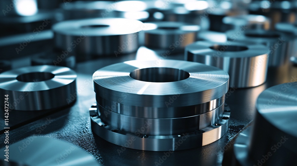 Poster metalworking showing close up of precision components manufacturing process