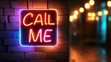 A vibrant neon sign that reads 'Call Me' in bold letters is affixed to a textured brick wall, offering a nostalgic yet eye-catching visual appeal for any viewer.