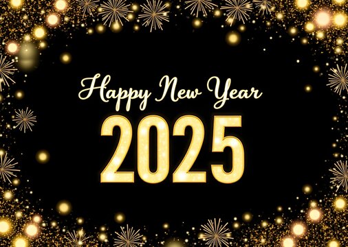 2025 New year eve background. fireworks banner, Happy New Year card template - Powered by Adobe
