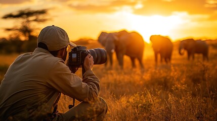 Photographer Captures Elephants at Sunset in Africa