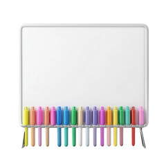 Naklejka premium A collection of colorful markers neatly arranged beneath a blank whiteboard, ready for creative use on white background , cut out. 