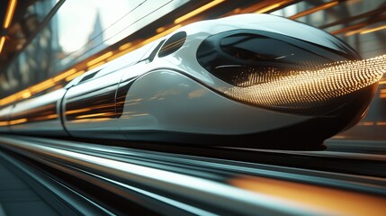 Fototapeta premium A close-up of a high-speed train passing by, with the intricate details of the train design blending with the blur of movement