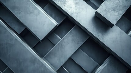 A close-up of overlapping metallic slabs creating a textured, industrial background with a cool color palette.