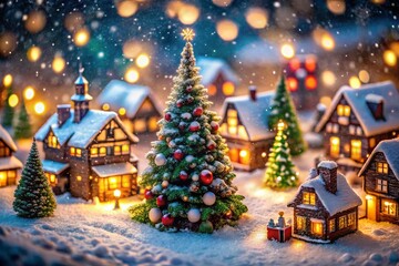 Obraz premium Christmas Wallpaper Backgrounds: Tilt-Shift Miniature Festive Scenes