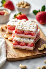 Strawberry Cashew Coconut Brownies with Strawberry Puree and Coconut Filling