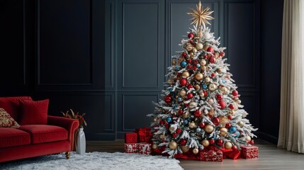 Christmas tree decorated with toys and star