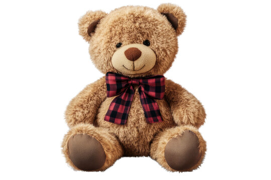 Naklejki teddy bear with tartan bow on transparent background