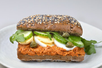Sandwich Fillet American or Filet Americain  with eggs and cucumbers