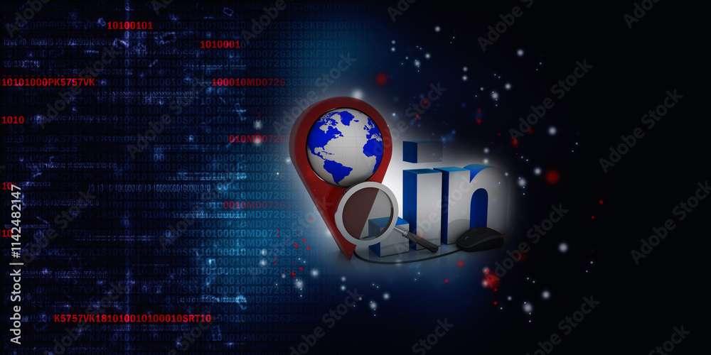 Poster 3d rendering globe with dot in near navigation sign