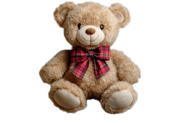 Obraz premium teddy bear with tartan bow on transparent background
