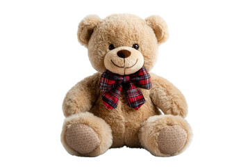 Obraz premium teddy bear with tartan bow on transparent background