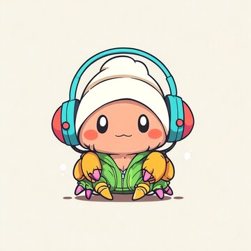 cute crab wearing headphones, green jacket clip art preview