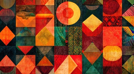 An artistic display of repeating patterns in different colors and shapes, perfect for fabric design