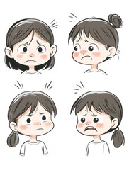 Young Girl Expressing Various Negative Emotions
