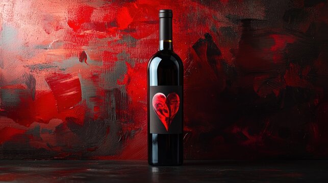 An artistic portrayal of a wine bottle with a personalized label for Valentine's Day, adding a unique touch