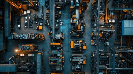 Fototapeta premium Industrial Powerhouse: Aerial View of a Modern Factory at Dusk