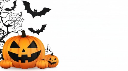 Spooky Halloween Pumpkins and Bats with Cobweb