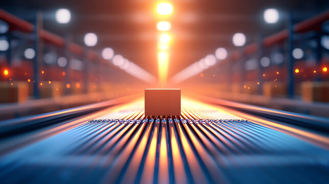 Automated warehouse with robotic arms moving packages in vibrant setting - Powered by Adobe