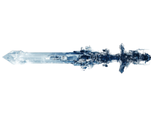 Stylized ice sword with intricate detailing, white isolated background.