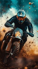 Motorcyclist Riding Through a Dynamic Scene, Representing Speed, Adventure, and the Thrill of Motorsport