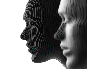 Abstract representation of human profiles in black and white.