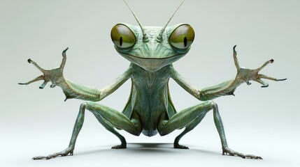 Fototapeta premium Whimsical Mantis: A 3D Render of a Playful Praying Mantis