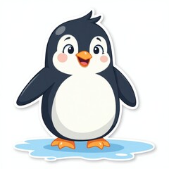 Obraz premium Adorable cartoon penguin standing on ice, perfect for children's books, cards, or websites