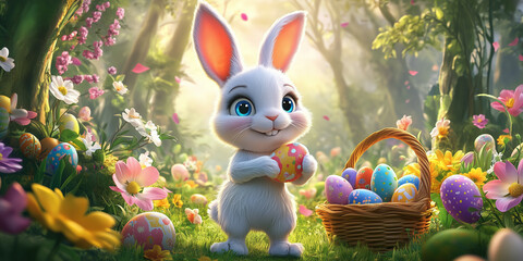 easter bunny with easter eggs