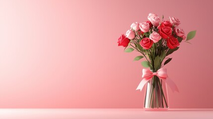 Fototapeta premium Bouquet of roses celebrating love pink background floral art