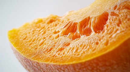 Close-up image of fresh pumpkin with warm orange hue and textured rind, isolated on a white background, sharp detail and clean appearance 