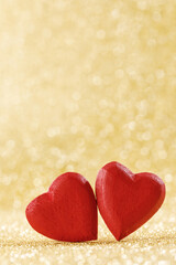 wooden hearts on bokeh background close up