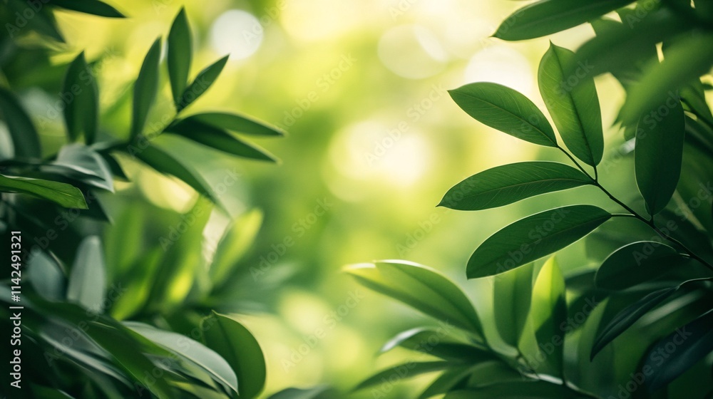 Aufkleber close up of green leaves creating natural frame with blurred background