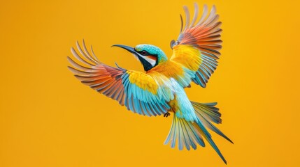 Obraz premium European Bee-eater in Flight: A Symphony of Colors Against a Golden Backdrop