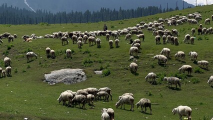 Obraz premium Sheep Grazing Among Vibrant Fruits and Vegetables . Tourist Destination