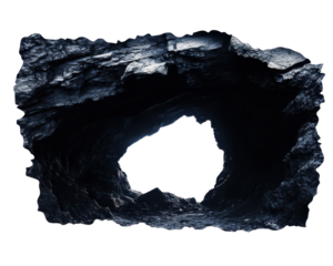 Abstract view of a cavernous rock formation on a white isolated background.